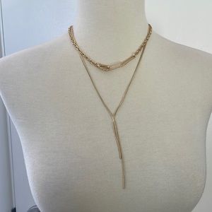 Gold 2 Row Linked Chain Y Necklace from Express